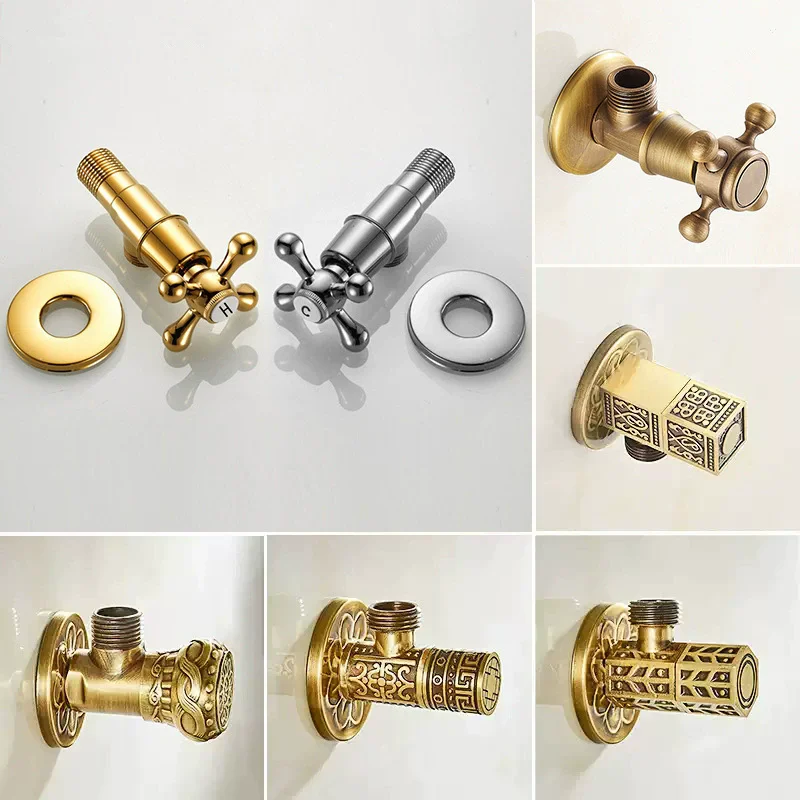 Tuqiu Antique  Angle Valve Water Control Valve Corner Valve Bathroom Tap Water Valve 1/2*1/2 Brass Gold Angle valves