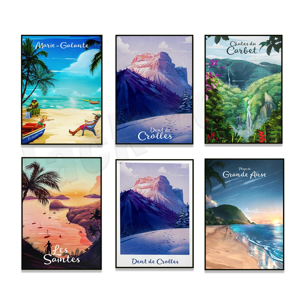 ملصق أسنان كرولز، شارتروز، إيسيري، جرينوبل، جبال الألب، غوادلوب: شلال كربيت، غوادلوب: ملصق سفر ماري جالانتي