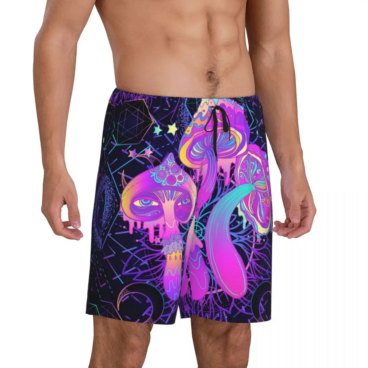 Custom Magic Mushroom Trippy Psychedelic Neon Pastel Goth Pajama Shorts Sleepwear Bottom Stretch Sleep Short Pjs with Pockets