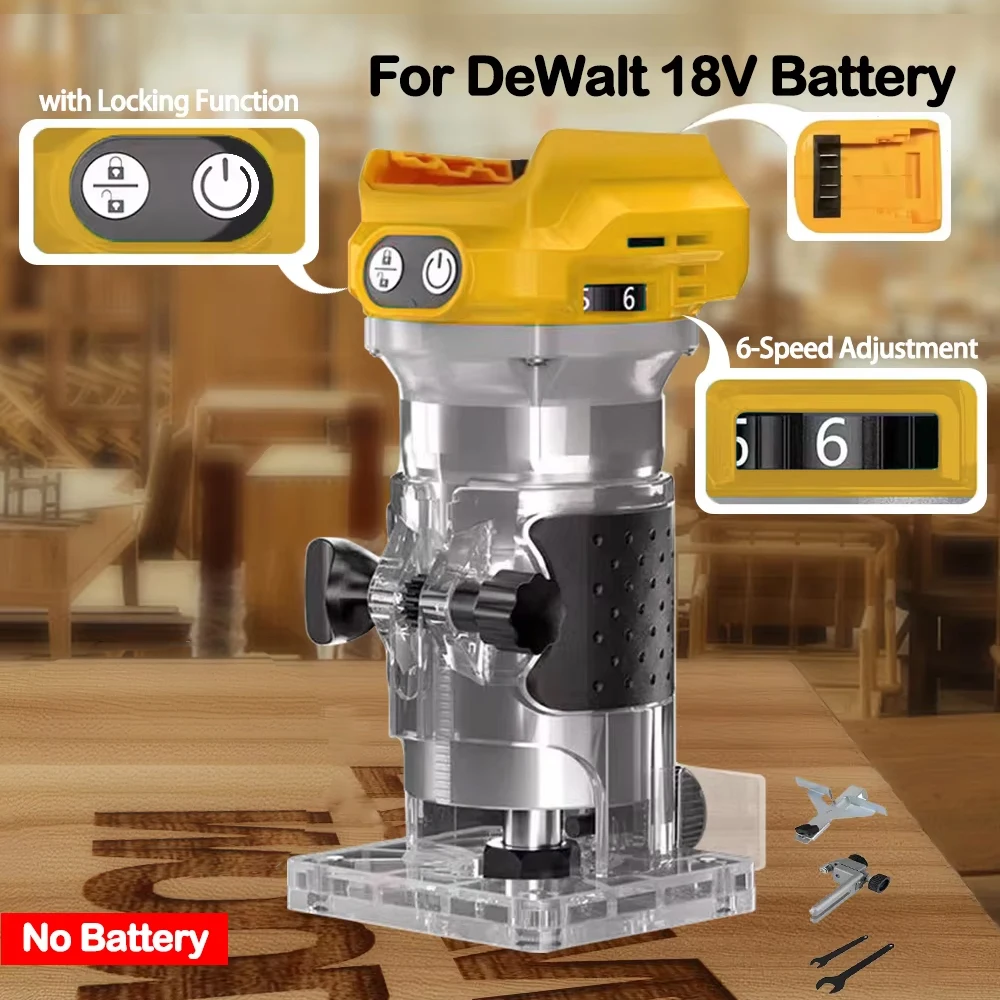 Brushless Electric Trimmer Woodworking Trimming Machine Wood Router Milling Engraving Slotting Machine Fit Dewalt 18V Battery