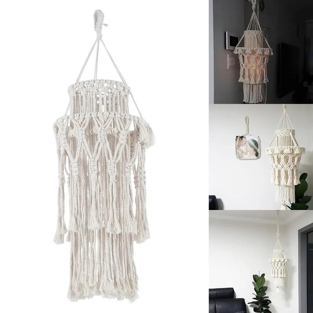 

Macrame Lamp Shade Woven Boho Pendant Lampshade Cover for Home Wedding Decor