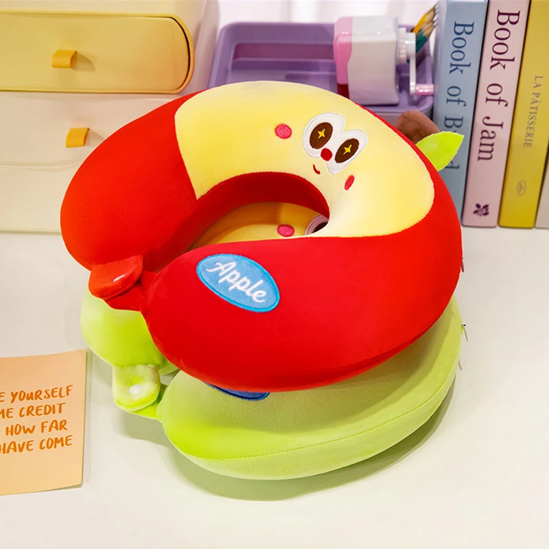 Cute Apple Travel Neck Pillow Memory Foam Office Nap Pillows Cartoon U Fruit Pillow Headrest for Airplane Train Long Flights