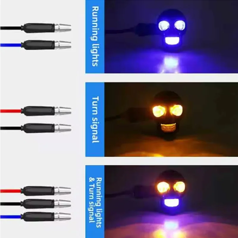 2Pcs Skull Dual Color Motorcycle Indicator Light Scooter Front Rear Turn Signal Lights 12V White Yellow Motorbike Running Lamp