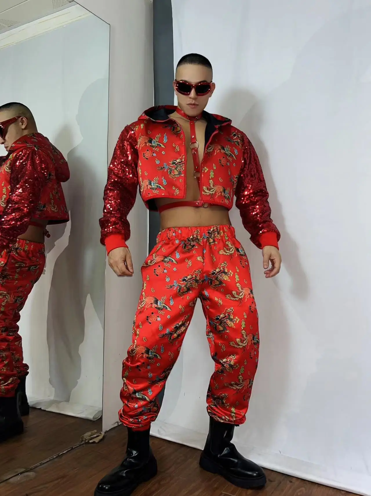 Chinesischen Stil Hip Hop Kleidung Erwachsene Mann Gogo Dance Kostüm Party Rave Kleidung Nachtclub Bar Muscle Man Dance Outfit