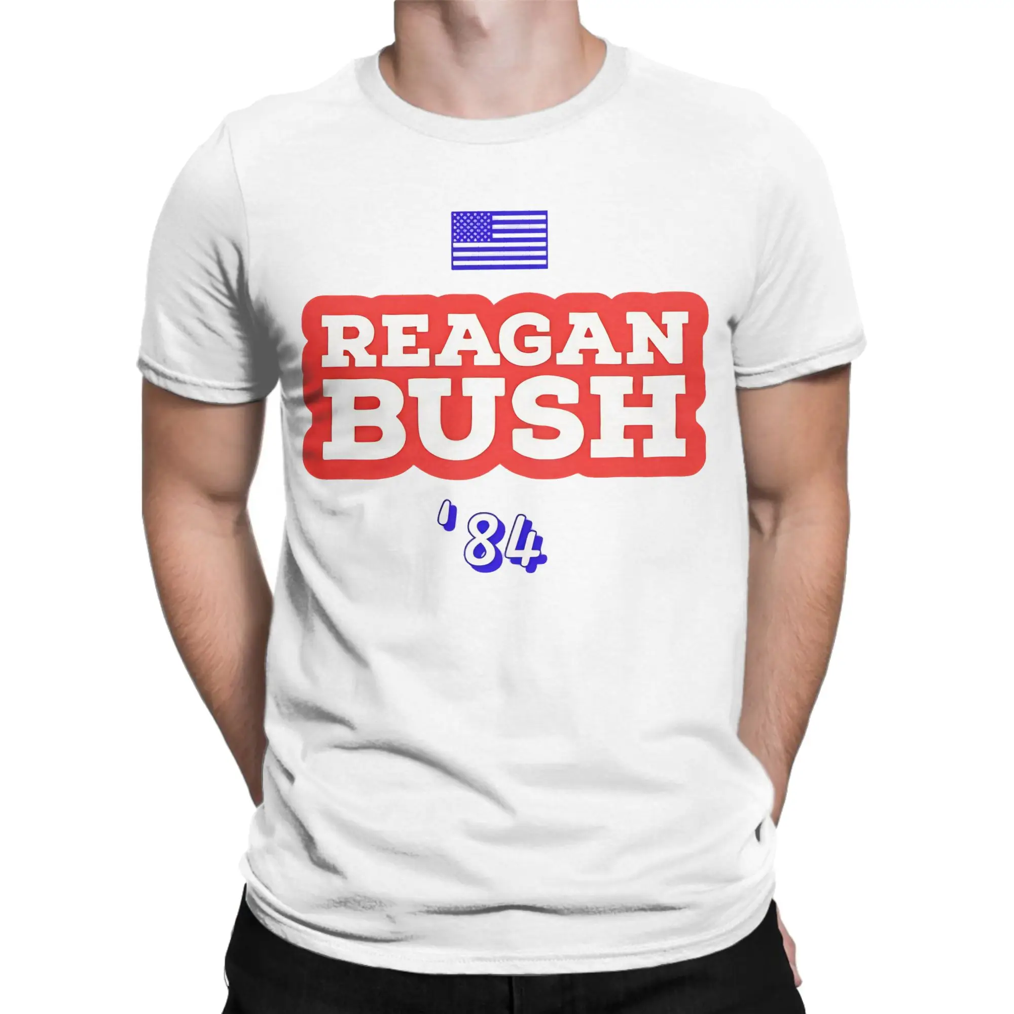 Reagan Bush 84 T-Shirt for Men Women 4 TH JULY - MINIMALIST DESIGN - USA Vintage Pure Cotton Tees Round Neck T Shirts Clothes