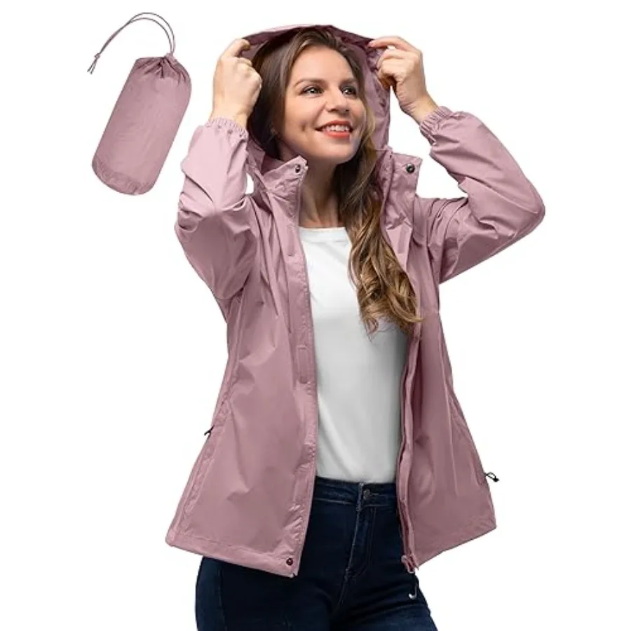

33, 000Feet Women's Rain Jacket Waterproof Lightweight Packable Raincoat with Hood for Golf Hiking Travel Windbreaker