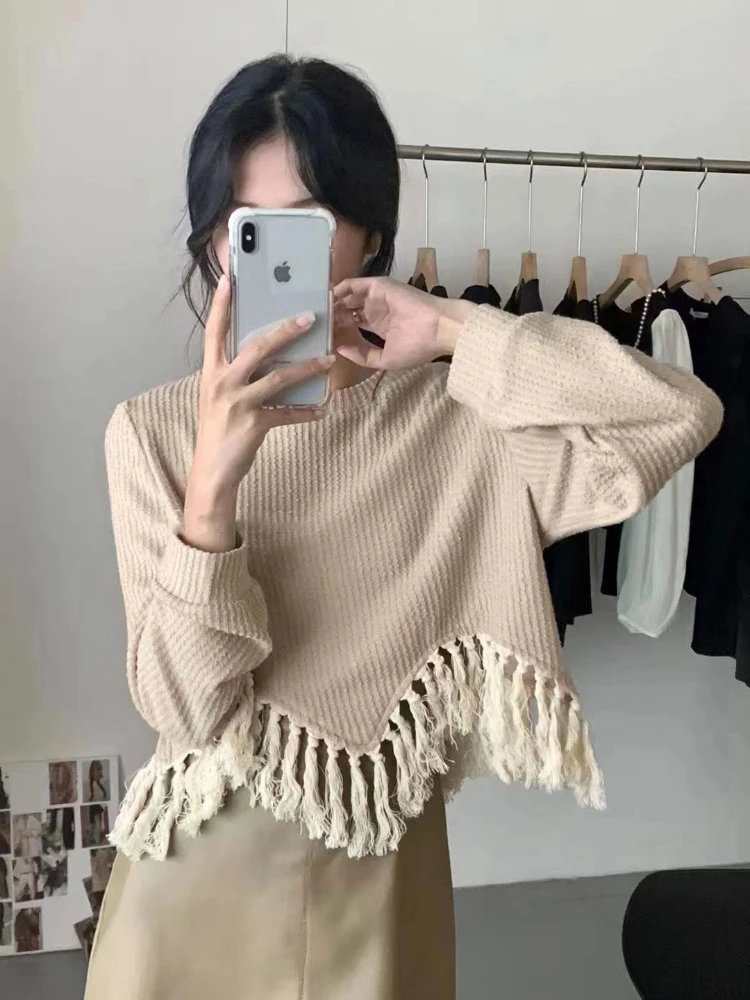 Tassel Long Sleeve Pullovers Women High Street Y2k Clothes Autumn All-match Ulzzang Vintage Trendy Aesthetic Sweaters New Chic