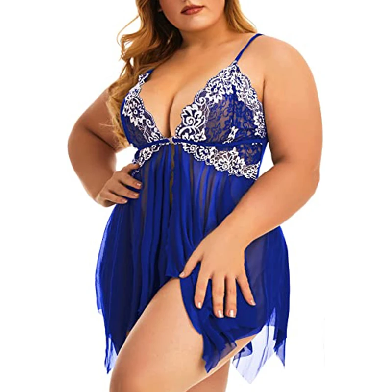 Plus Size Lingerie for Women Sleepwear Set Lace Babydoll Chemise V Neck Nightgown Sexy  Nightdress Maternity Negligee S-5XL