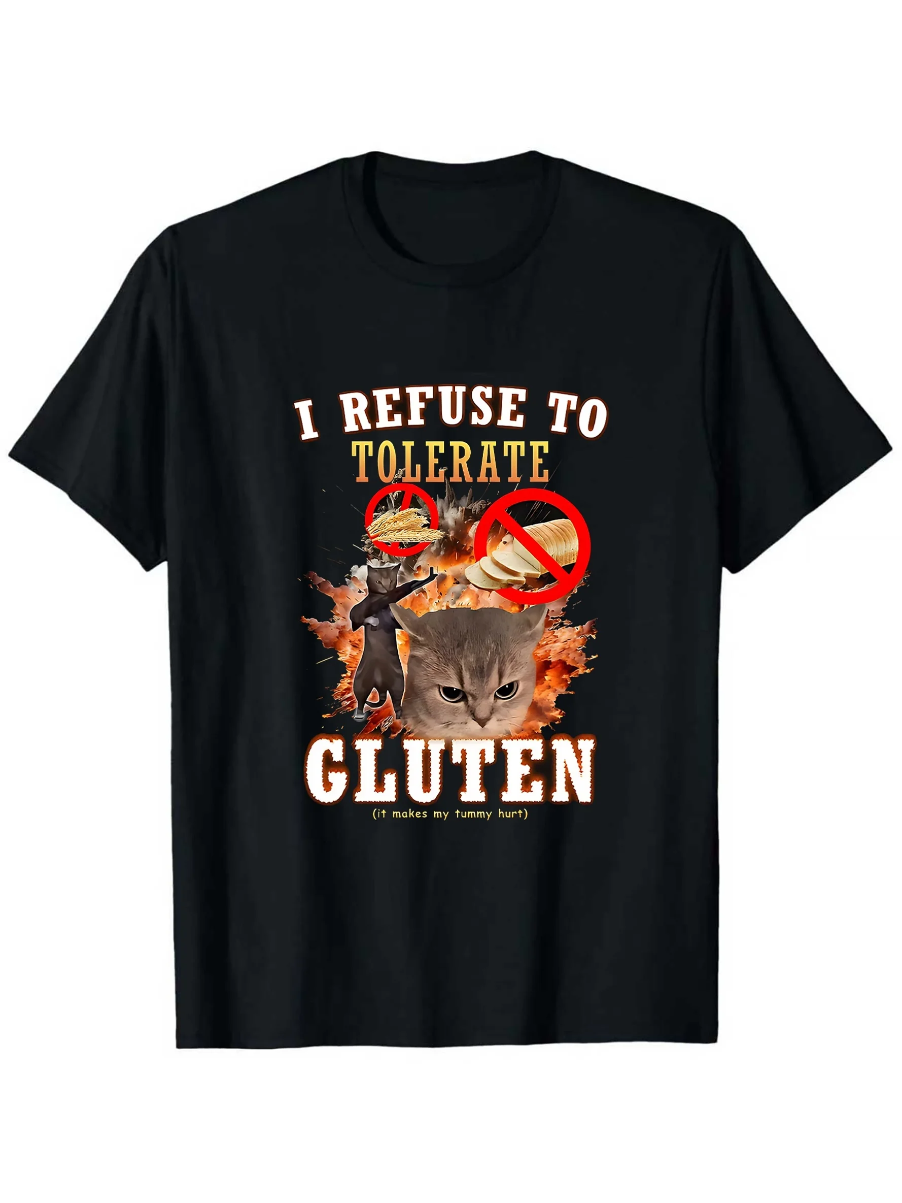 Funny 'I Refuse To Tolerate Gluten' Meme T-Shirt Vintage Retro Tee Graphic Short Sleeve Men's T-shirts
