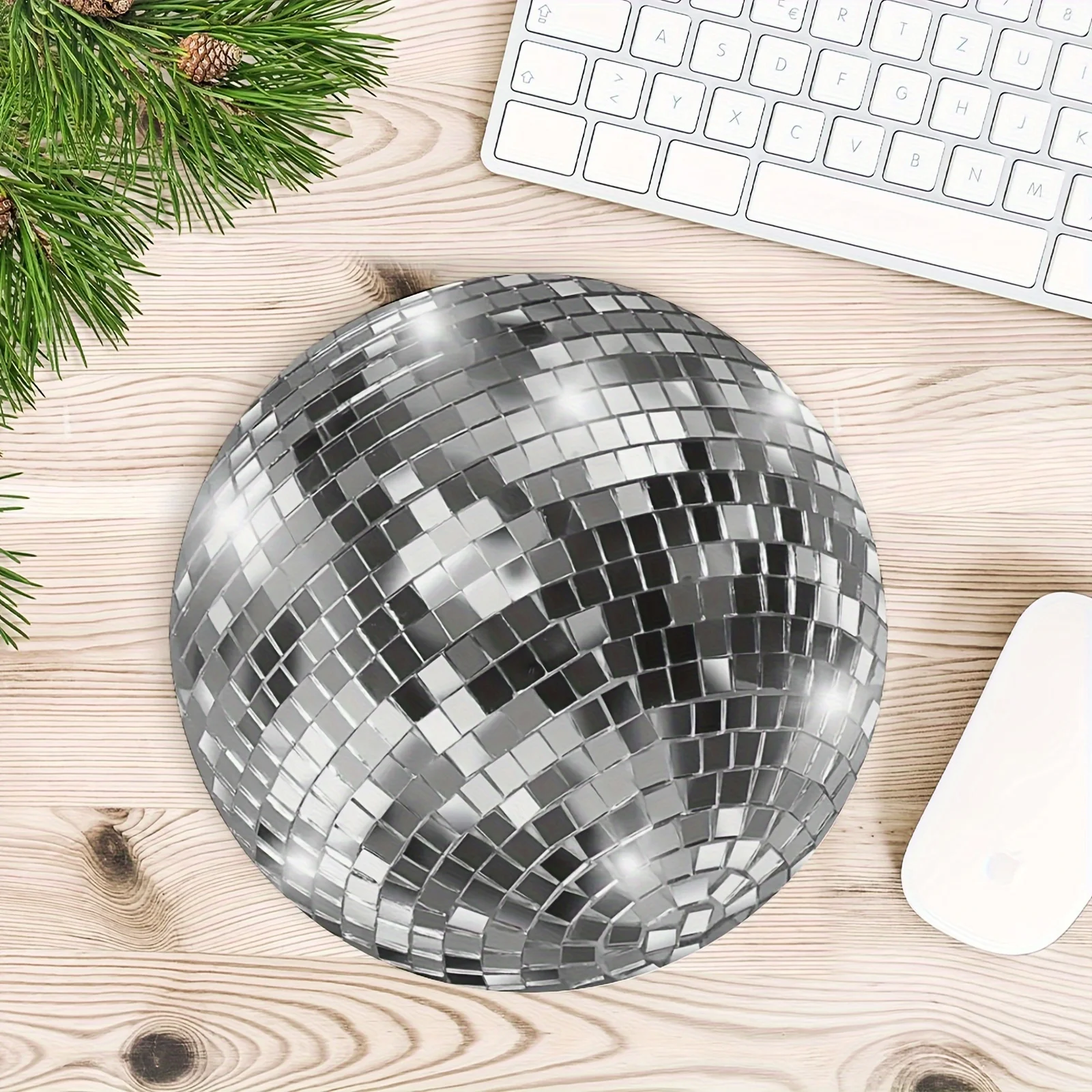 Silvery Disco Ball Round Mouse Pad Computer Anti Slip Rubber Mouse Pads Office Desk Accessories Desk Pad Computer Mat Carpet