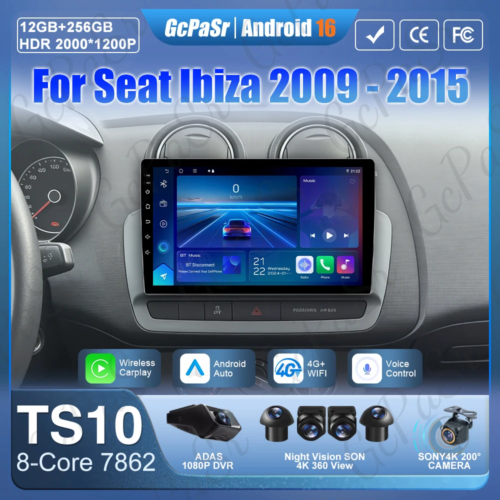Radio de coche Android Auto para Seat Ibiza 2012 - 2015 estéreo Carplay GPS Video No 2din Monitor 5G Wifi Monitor de coche Autoradio 2k DVD