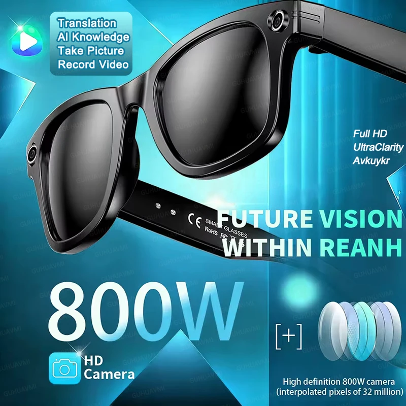 

Fashion New Smart Glasses 8MP HD Camera AI Glasses Camera Photo Video Recording Translation Waterproof Anti-blue Camera Glasses