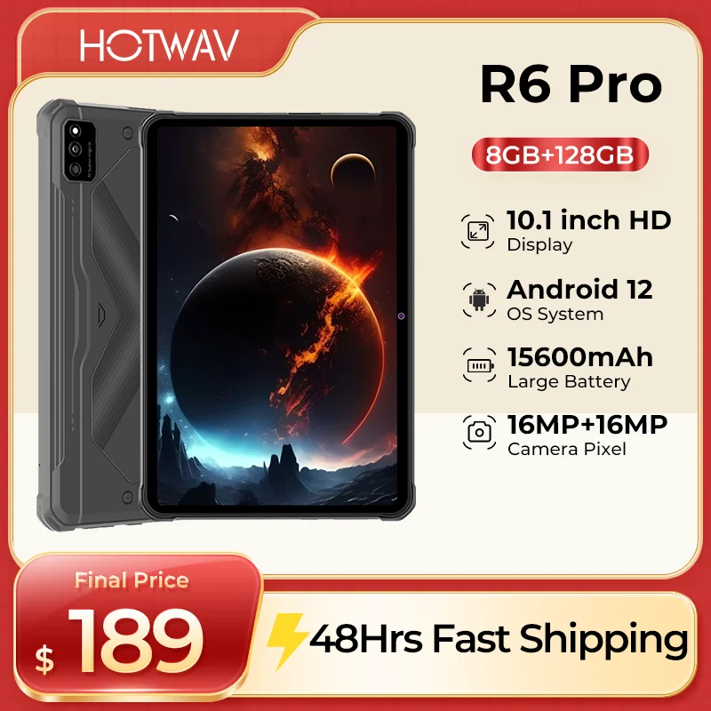 Global Version HOTWAV R6 Pro Robuuste Android-tablet 15600mAh Batterij 10,1” HD+ 8GB 128GB 16MP Cam Dual SIM Handschoenenmodus Tabletten PC