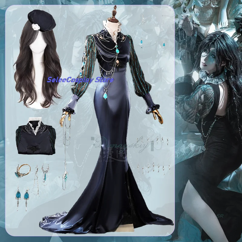 

Game Path To Nowhere Jelena Cosplay Costume Black fishtail dress Full Set Accessories Cosplay Wig For Women Halloween Party