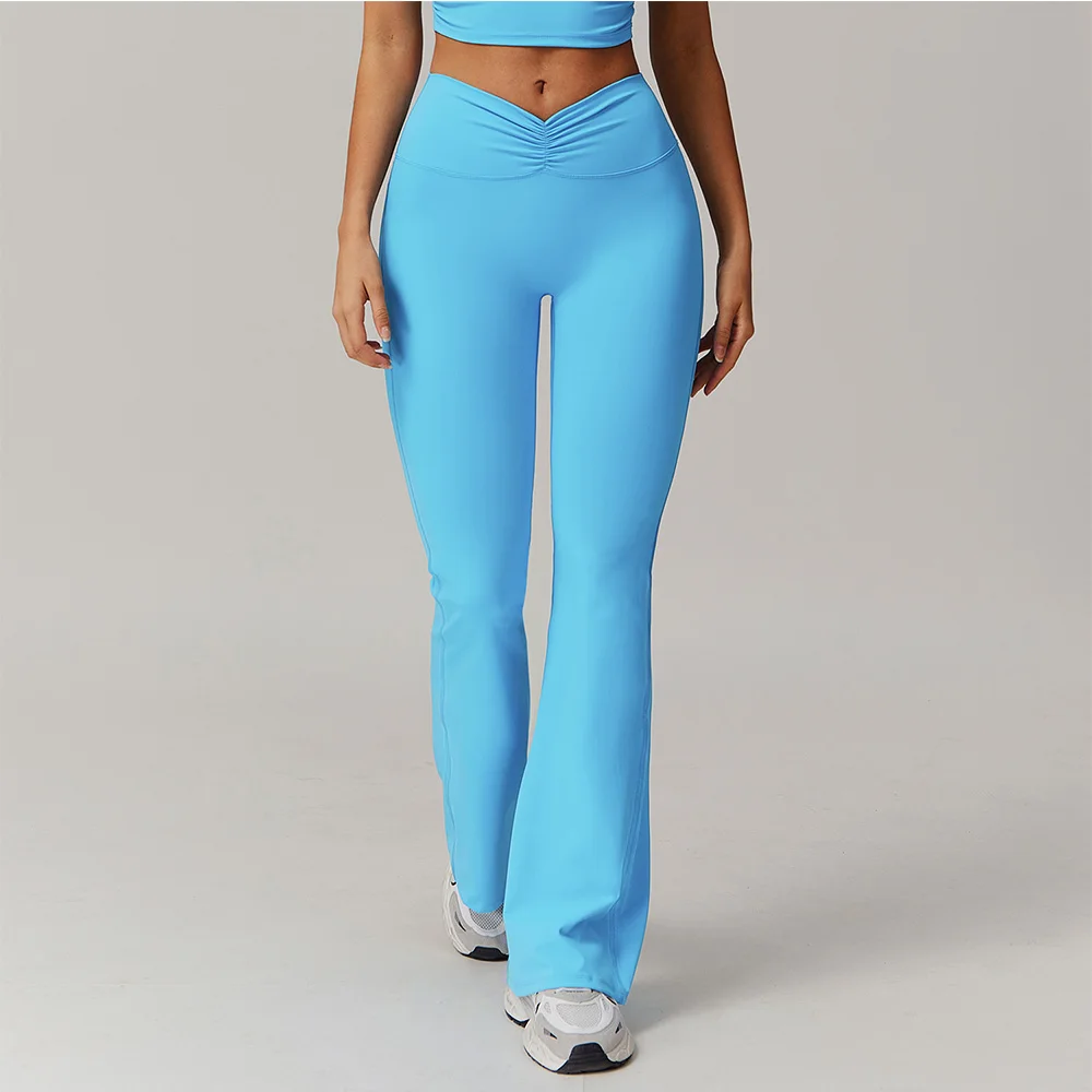 Women Bell-bottoms Gym Yoga Wide Leg Pants Sports Clothes Stretchy High Waist Athletic Exercise Fitness Leggings Workout Tights