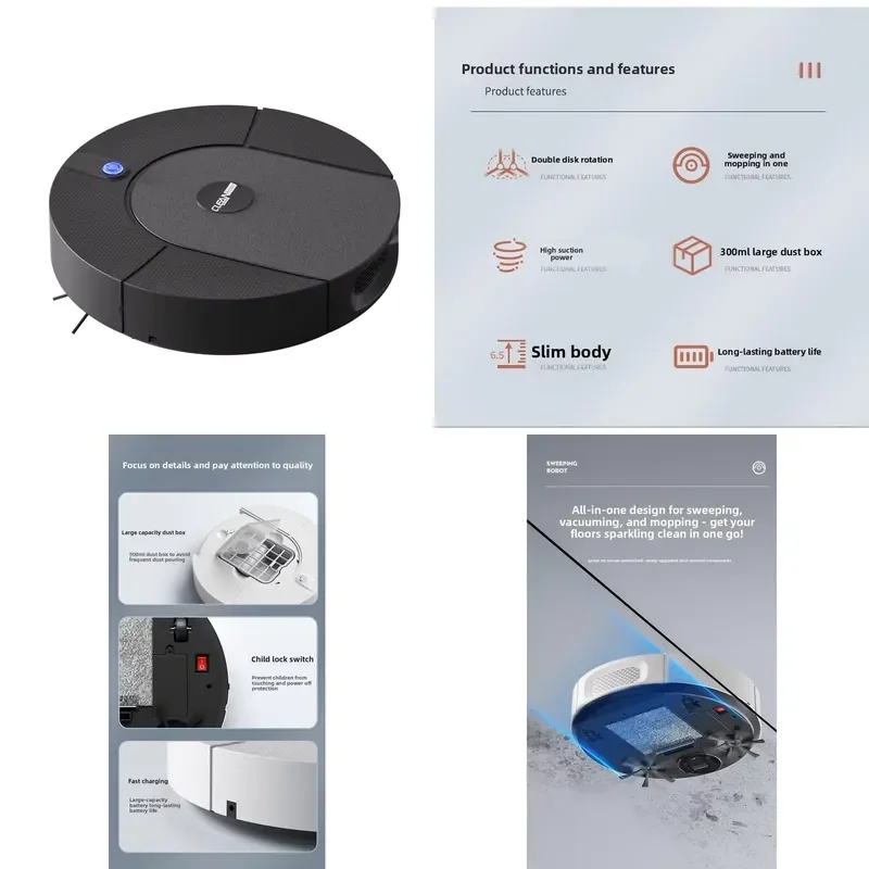 S30 intelligent machine human vacuum cleaner 3 in 1 cleaning (sweeping suction) navigation low noise 2400mAh battery ABS