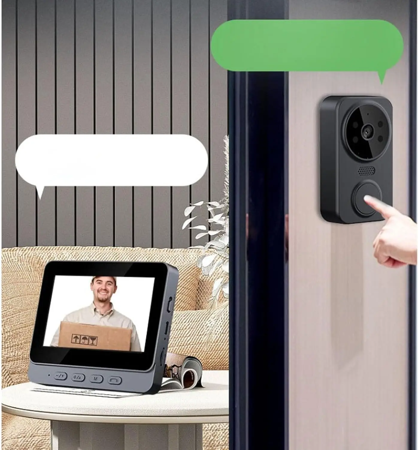 Smart Video Doorbell, 4.3-Inch Display for 2-Channel Audio Intercom, 1080P High-Definition Night Vision, Smart Home Doorbell
