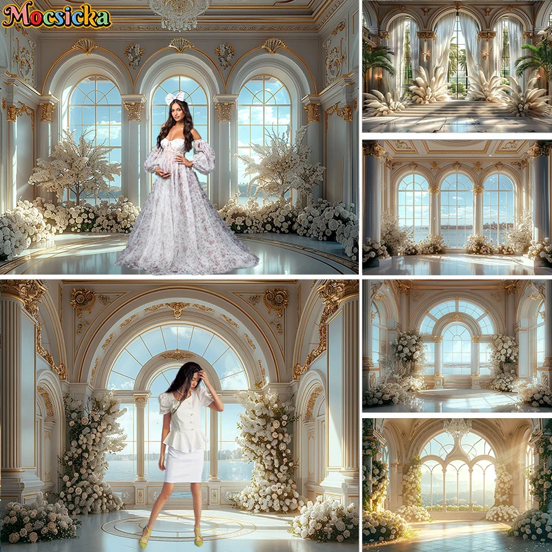 

Mocsicka Photography Background Arch Window Palace Floral Adult Art Portrait Wedding Maternity Decor Backdrop Photo Studio