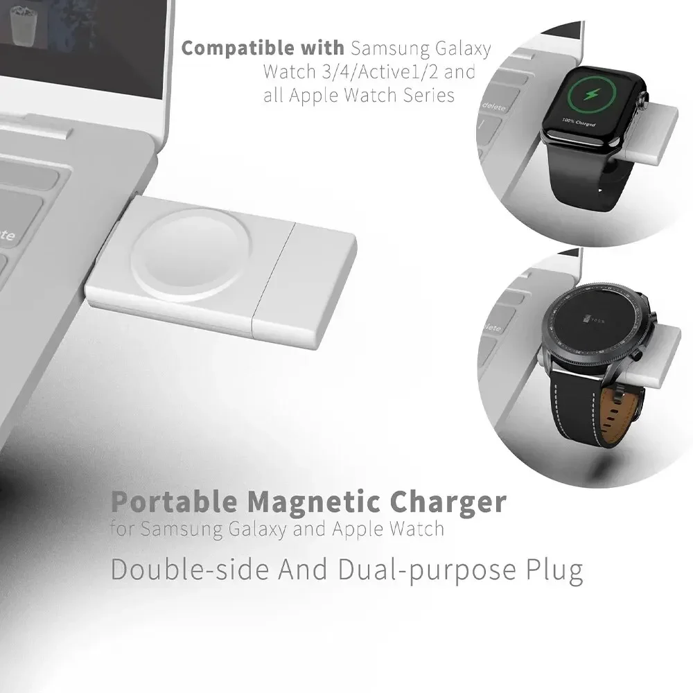 2 In 1 USB Type C Magnetic Watch Wireless Charger for Samsung Watch Galaxy 6/5/4 Active 1/2 Apple IWatch 2-8 SE Charging Stand