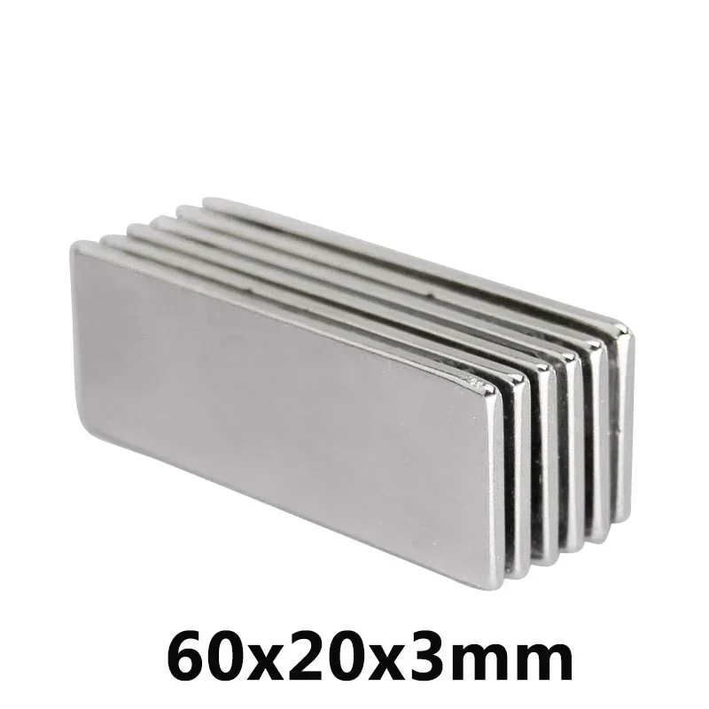 1/2/3PCS 60x20x3mm NdFeB Super Strong Neodymium Magnets Block Permanent Magnet 60x20x3 mm N35 Powerful Magnetic 60*20*3mm