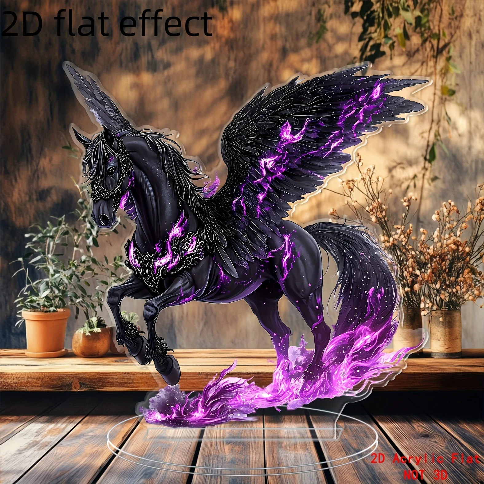 2D Flat, 2D Flat Printing, Acrylic Decorations, Purple Fire Horse Pegasus Decorations, Home, Shop and Office Desktop Faux Leathe