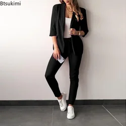 New 2026 Fashion Two Piece Set Outfits Women Lapel Formal Office 2PCS Sets Female Blazer Suits and Drawstring Pants Casual Sets
