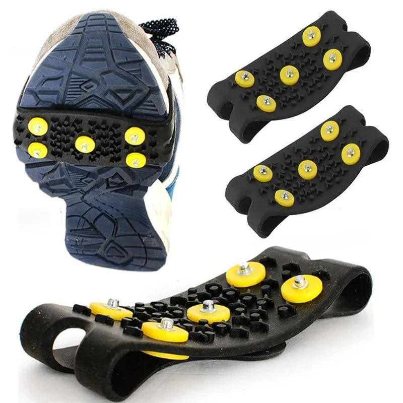 Crampones de escalada antideslizantes, 5 tachuelas, hielo, nieve, Camping, zapatos para caminar, agarre de punta, equipo para exteriores de invierno, 1 par