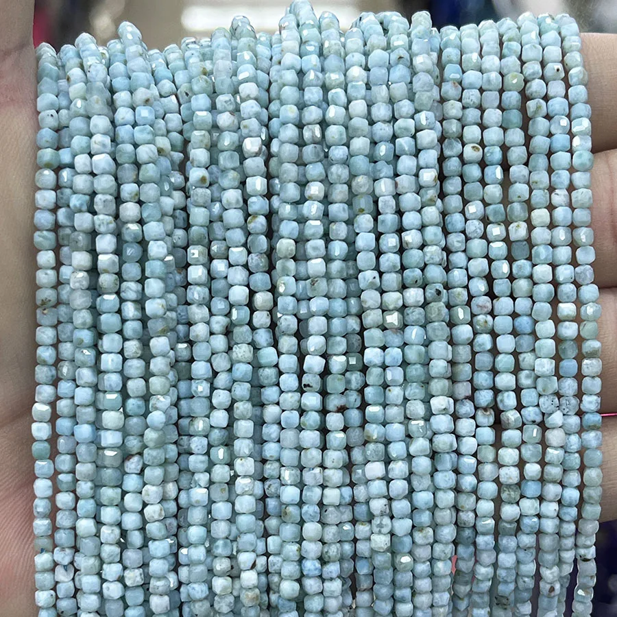 

2.5mm Natural Larimar Sea Patterned Stone Square Loose Beads Gemstone Faceted for Jewelry Making DIY Necklace Bracelet 15''