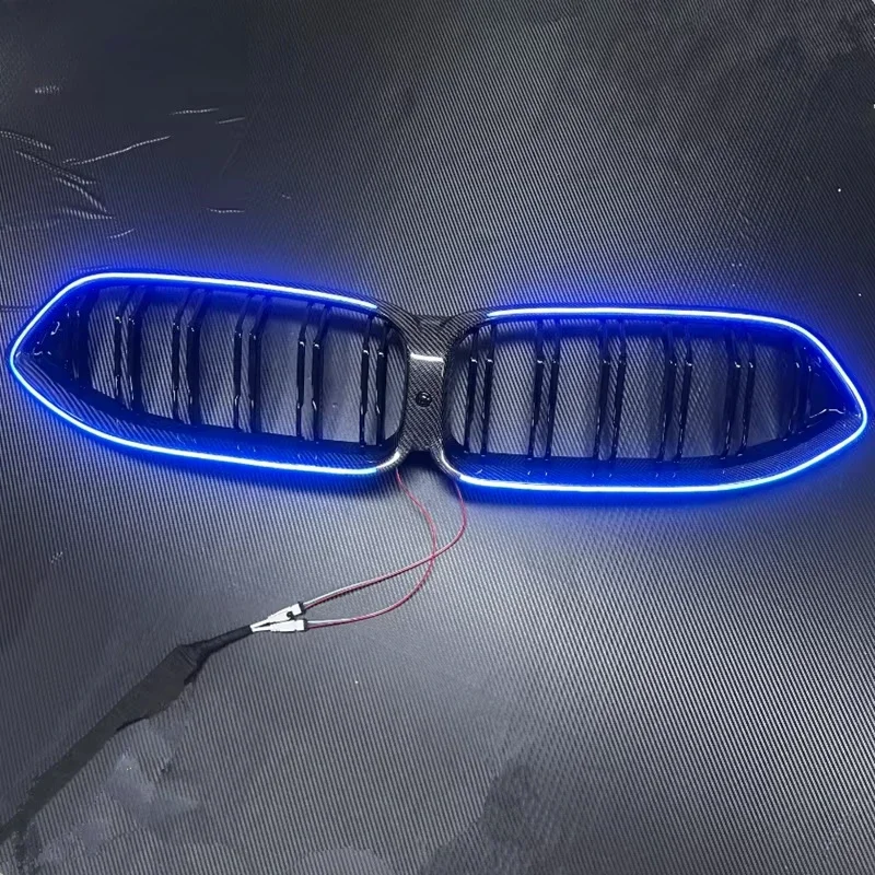 LED Carbon Fiber Double Line Style Racing Grills For 8 Series G14 G15 G16 840i 840d M850i 2019-2025 Carbon Fiber Led Grills
