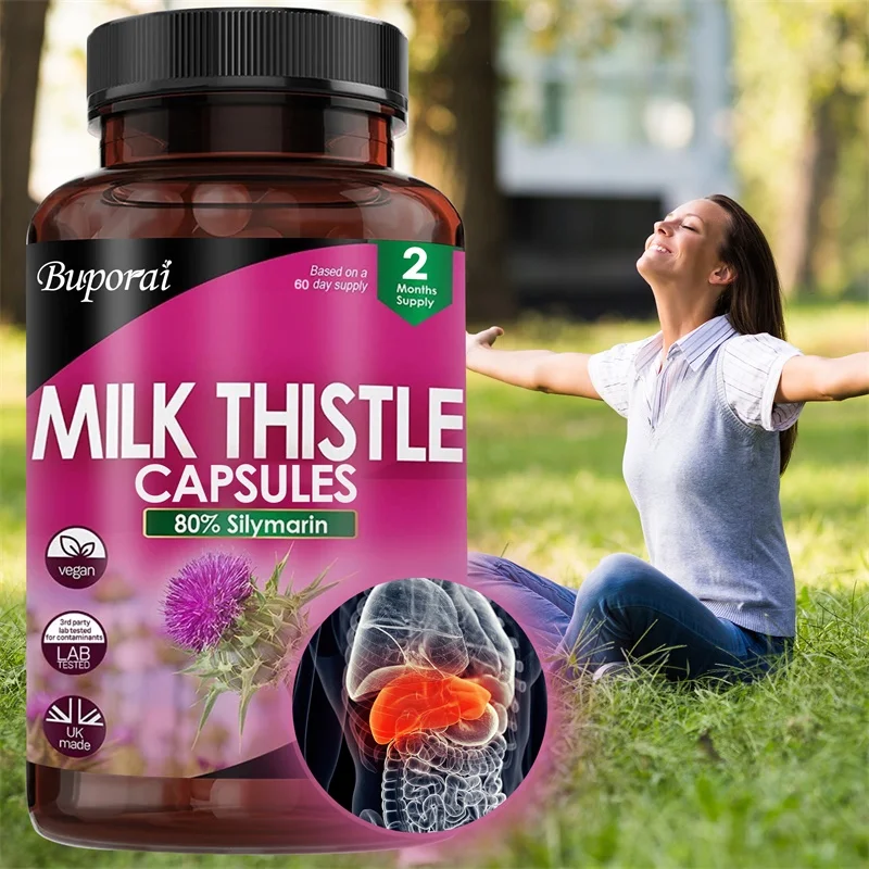 

Milk Thistle Capsules - Supports Liver Health, Antioxidant, Natural Detoxification, Cleansing, Improves Digestion, All Natural