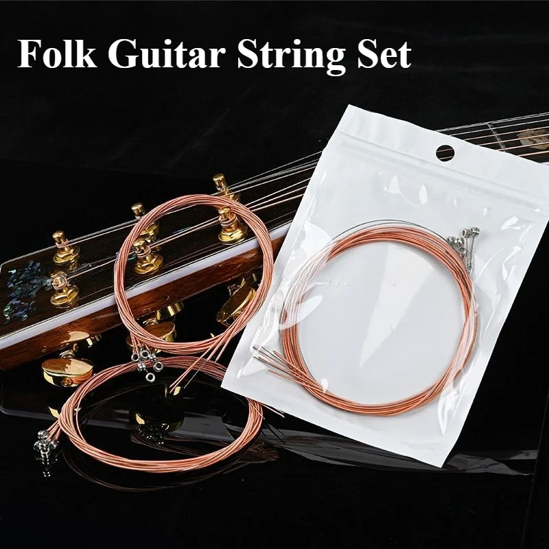 6-Pack Guitar Strings Set - Folk & Acoustic, Red Copper & Colored Strings, Individually Wrapped (1-6 Strings)