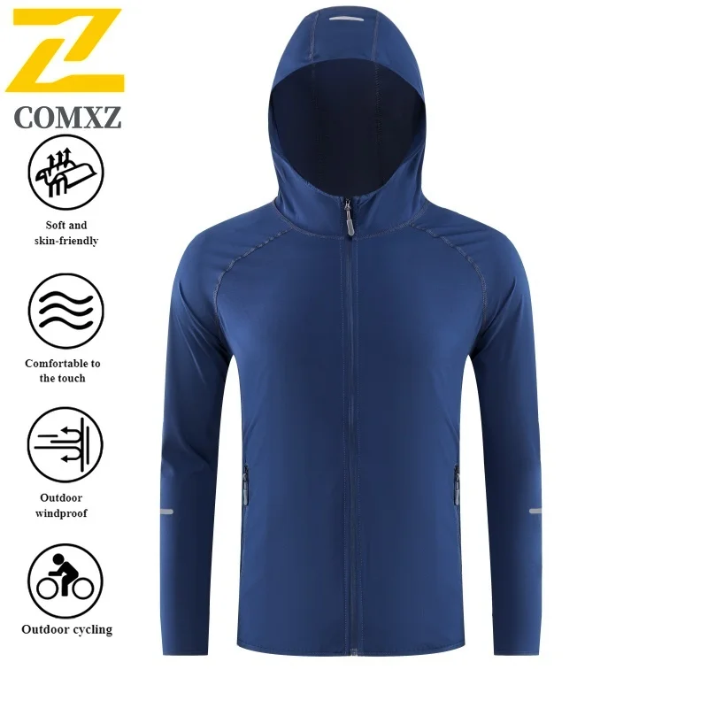 سترة بغطاء للرأس للحماية من الأشعة فوق البنفسجية للزوجين للجري UPF50 + ملابس رياضية سريعة الجفاف قابلة للتنفس مع تقنية تبريد للضوء الليلي 2025 #2