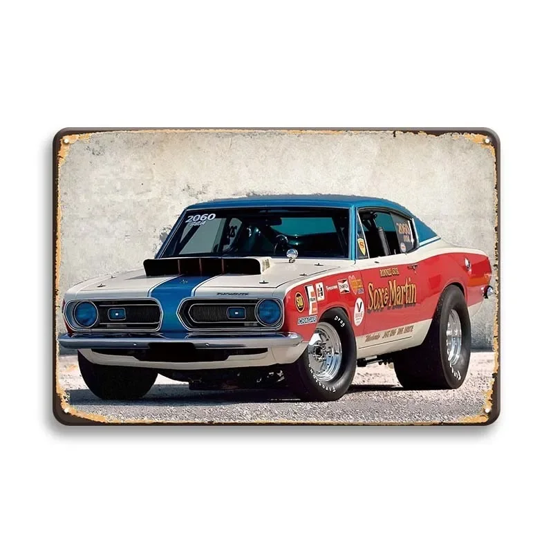 Racing Car Posters Wall Art Stickers - Vintage Vehicle Metal Tin Sign Plaque Retro Tin Painting Home Decor for Garage and Bar