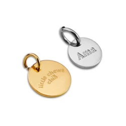 50 pz per lotto incisione incisione Logo Tag in acciaio inox cerchio Tag inciso profondo Logo Tag lucidato a specchio all'ingrosso Logo Charm