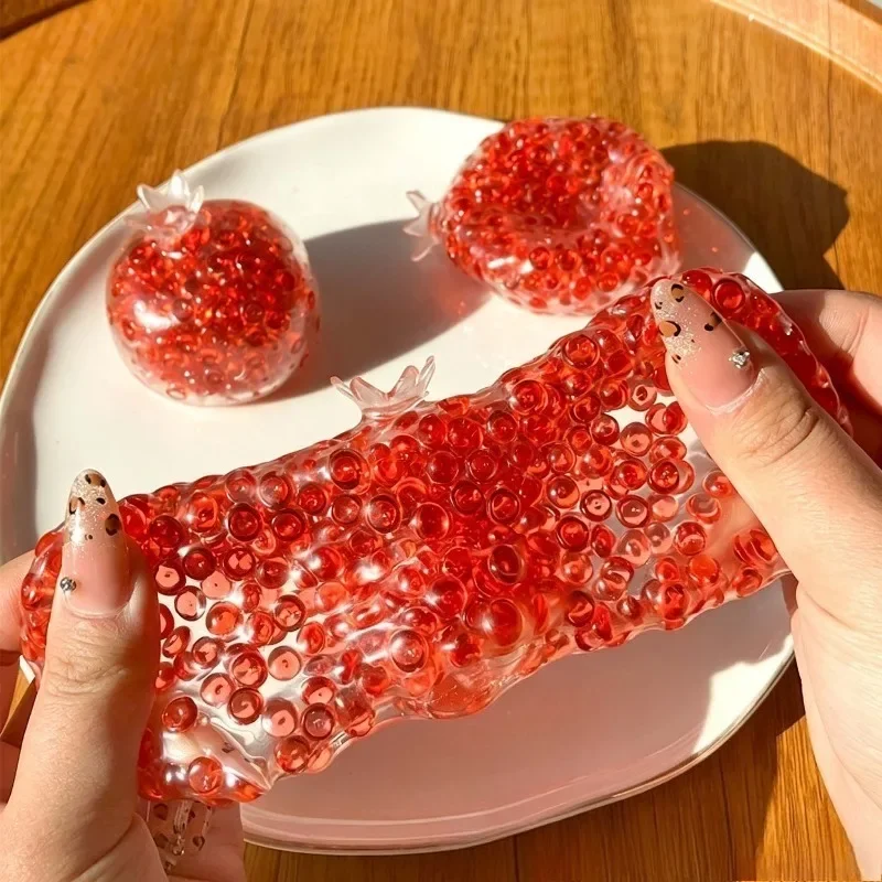 Handmade Red Pomegranate Crunchy Stress Ball Fidget Toys Stretchable Squeeze Pomegranate Ball Relieve Anxiety Toy for Adults