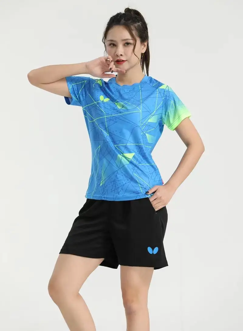 T-shirt de tennis de table personnalisé pour hommes et femmes, séchage rapide, respirant, léger, col en V, T-shirt d'équipe de badminton, motif personnalisé