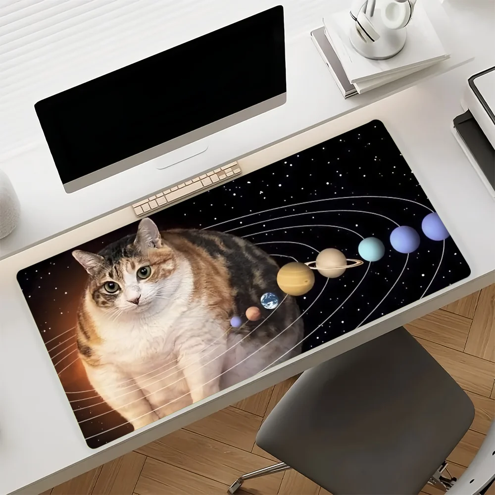 Planet Cat Meme Cat Mouse Pad Large Non-Slip Waterproof Mat Stitched Edge Keyboard Pad for Gaming Daily Office
