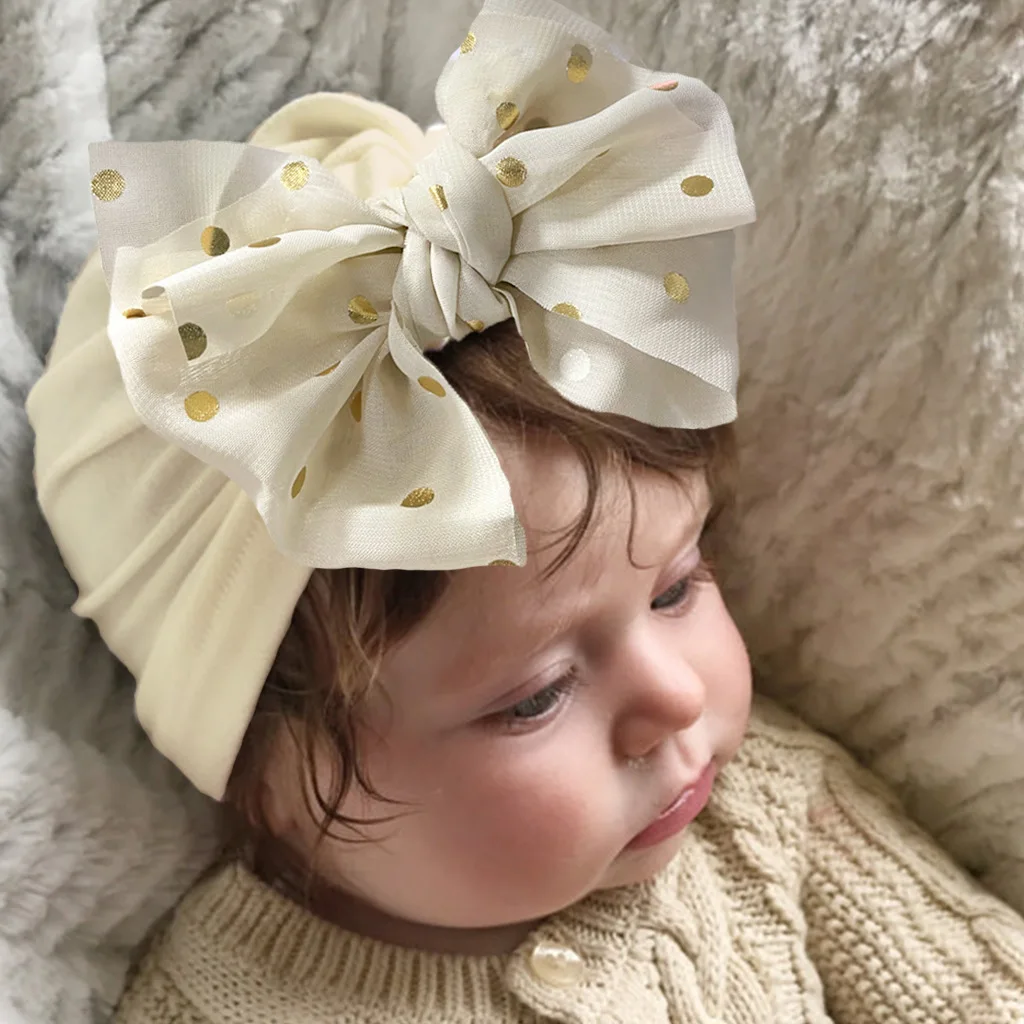 2024 New 1Pcs Baby Girls Boys Headband Cute Big Bow Hats Solid Color Soft Newborn Accessories For Toddler Turban Infant Headwear