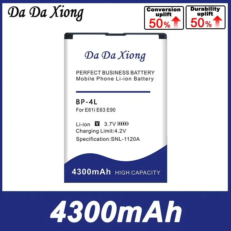 DaDaXiong  New 4300mAh BP-4L Bateria for Nokia E61i E63 E90 E95 E72 E52 E71 6650F N810 N97 Free Double-Sided Tape Sticker