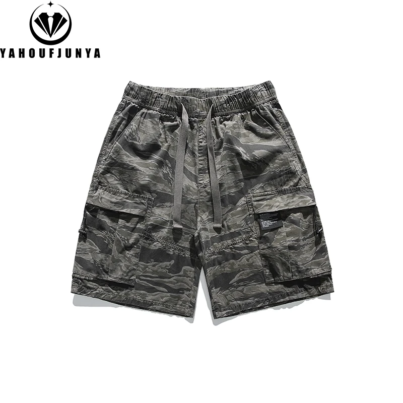 2024 Men Summer Outdoor Leisure Cotton Loose Cargo Shorts Men Camouflage Straight Elastic Comfortable Fashion Short Pants Male