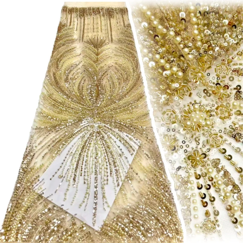 

Red African Sequins Beaded Lace Fabrics 2025 High Quality Sequence Embroidery Nigerian Lace Fabric for Wedding Sewing 1788