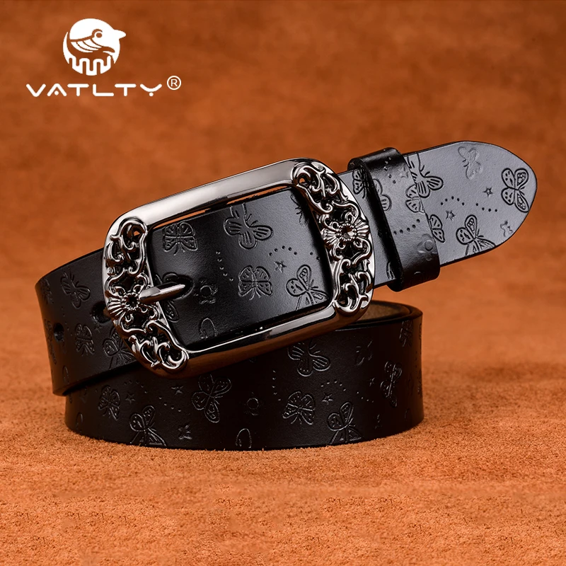 VATLTY New 3.2cm Women's Leather Belt Metal Buckle Natural Cowhide Trouser Girdle for Female Luxury Women's Belt  Waistband Gift