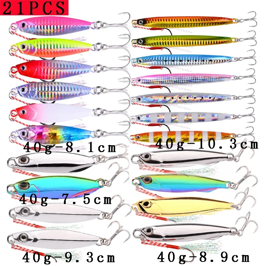 

21PC Metal Fishing Lure Set 20/30/40g Shore Casting Jigging Fish Sea Bass Lure Artificial Bait Tackle SwimBait Fishing Lures Set