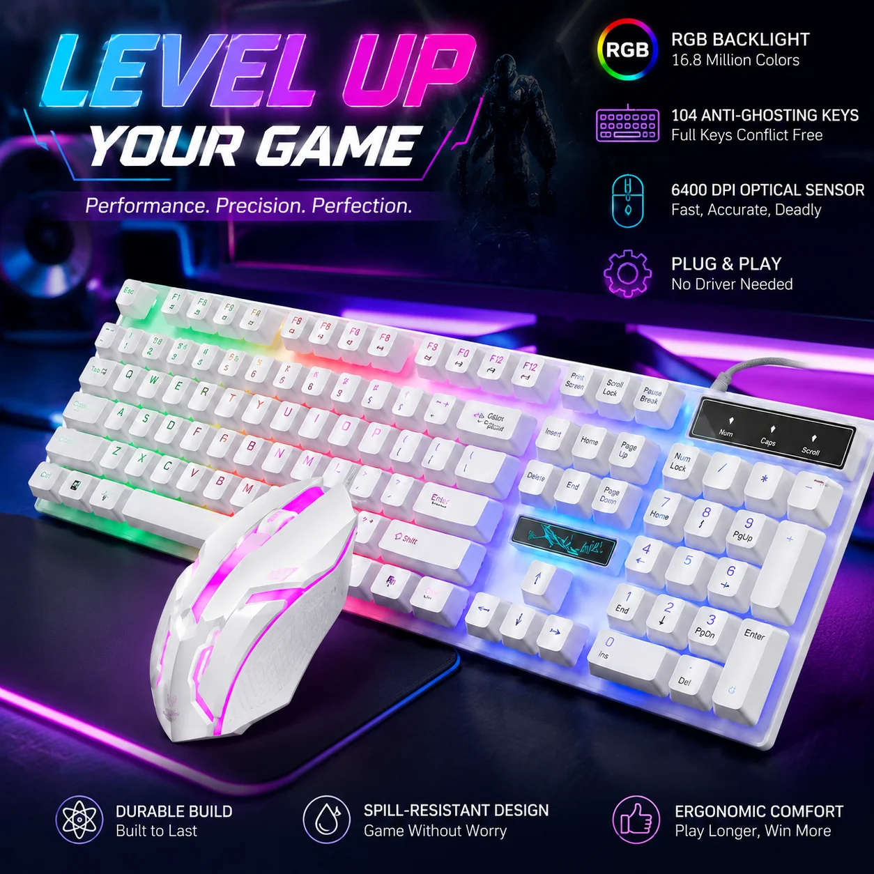 Cool RGB Backlit Wired Mechanical Gaming Keyboard and Mouse Combo Ergonomic Keyboard Set With USB Plug And Play For PC Computer