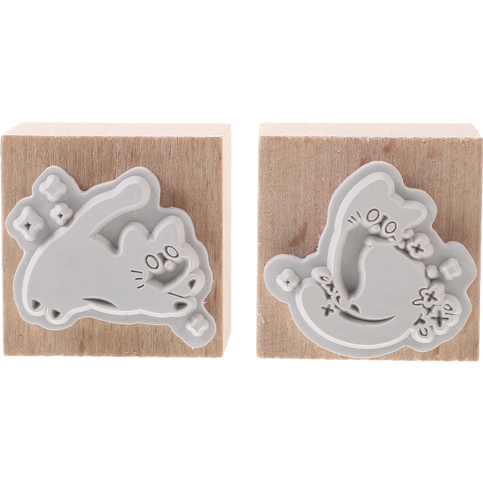 

2 Pcs Scrapbooking DIY Prints Cat Stamps Diary Wood The Animal Rubber for Crafting Student Use