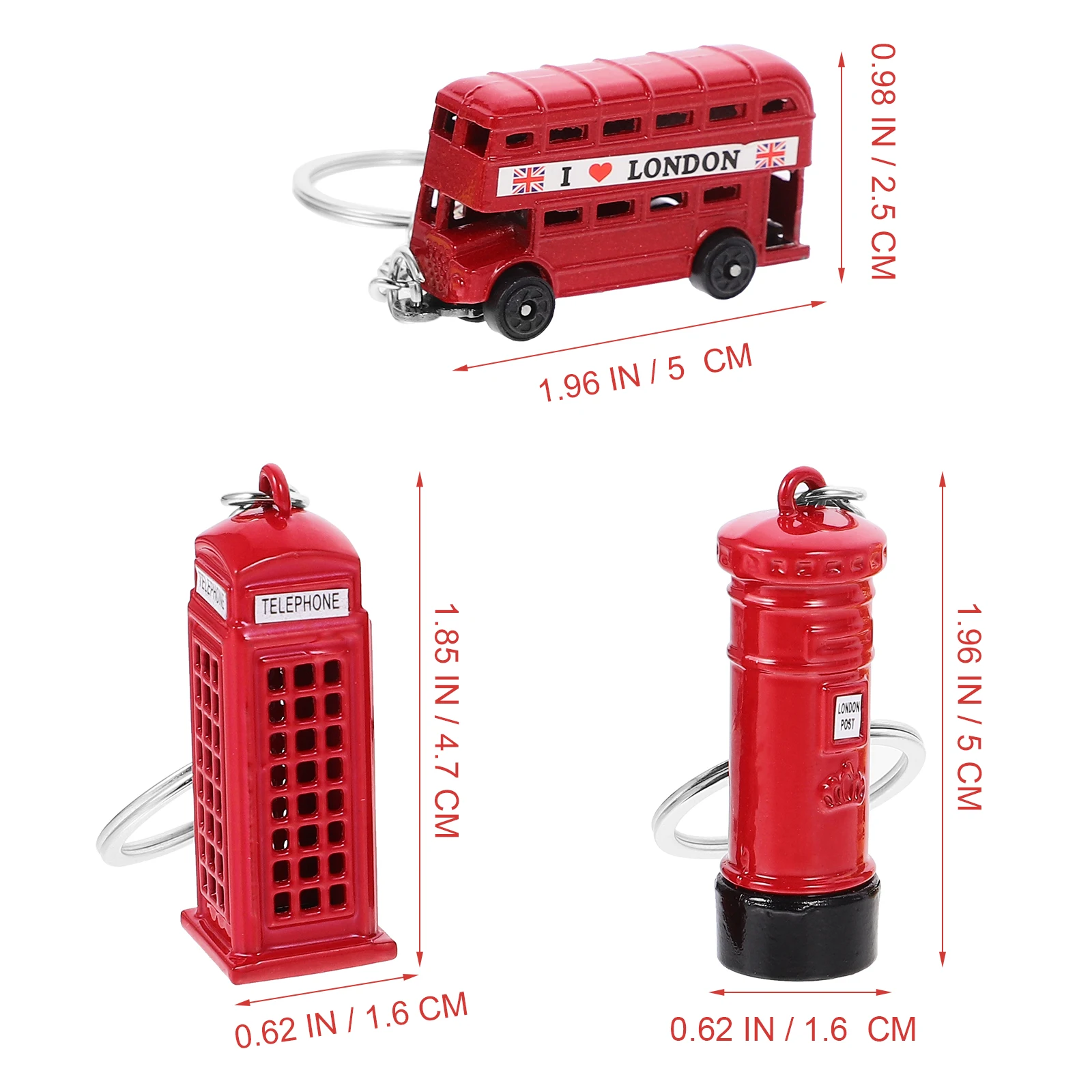 4pcs London Theme Key Chain Set Bus Big Ben Keyring Souvenirs Keychain Telephone Booth Postbox Key Holder Set