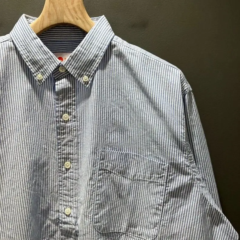 BEAMS JAPAN Blue and White Striped Oxford Spinning Shirt Literary Retro Casual Loose Long-sleeved Shirt Spring and Autumn