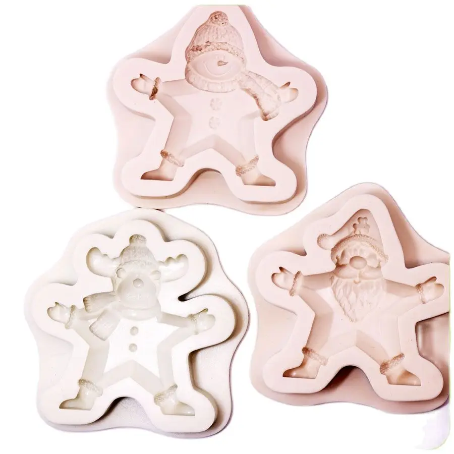 Christmas Silicone Cake Topper Mold Santa Claus Snowman Elk Five-Pointed Star Chocolate Candy Baking Tools Decoration