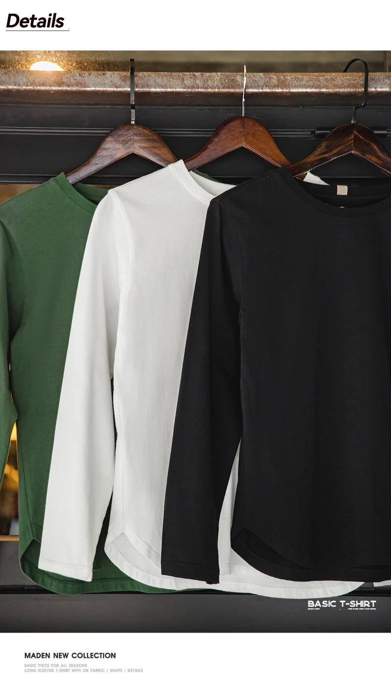 Maden Long Sleeve Basic T-Shirt for Women Round Collar Cotton Tops Loose Fit Solid Color Tees Oversized T-shirts