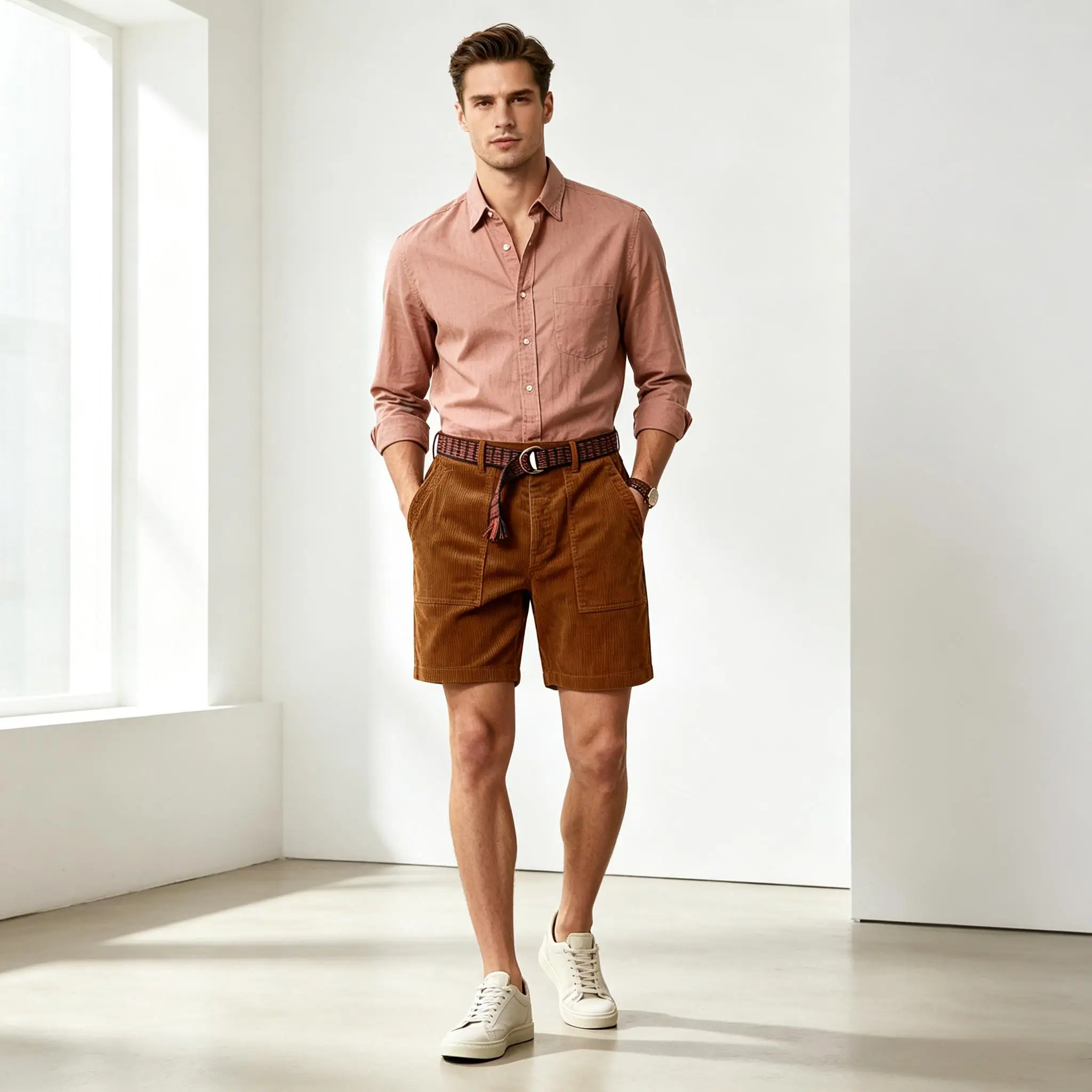 

Men Solid Corduroy Casual Shorts Elastic Waist Drawstring With Side Pockets Streetwear Daily Outdoor Vacation Male Short Pants